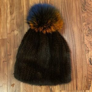 Real Mink Fur Hat with Pompom from Saks Fifth Avenue
